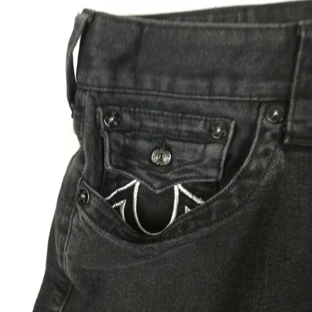 True Religion Mens Jeans Rocco Skinny Relaxed Black Denim Flap Pocket 36